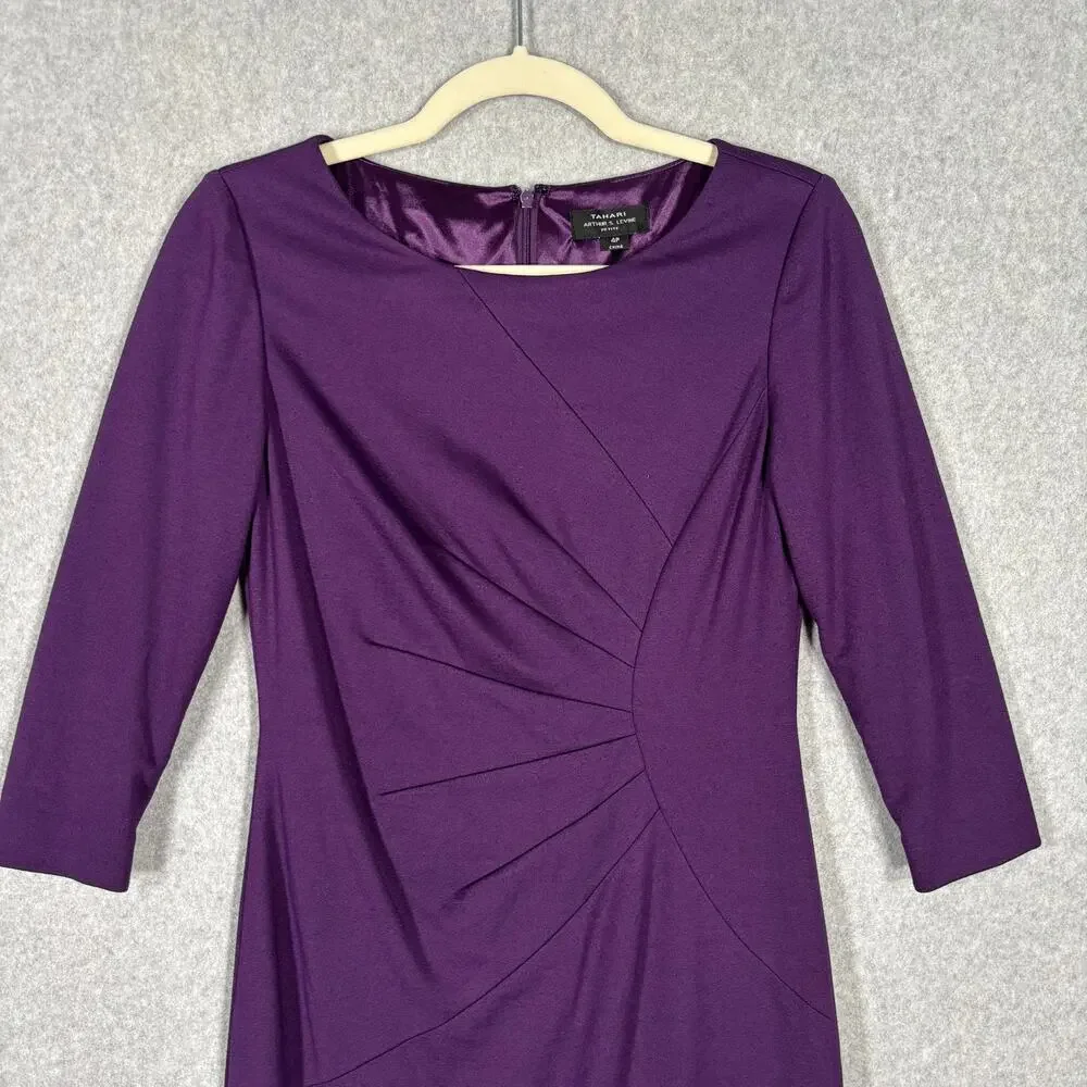 Tahari Dress 4 Petite Sheath Pencil‎ Sunburst Asymmetric Secretary Career Church - Picture 2 of 14